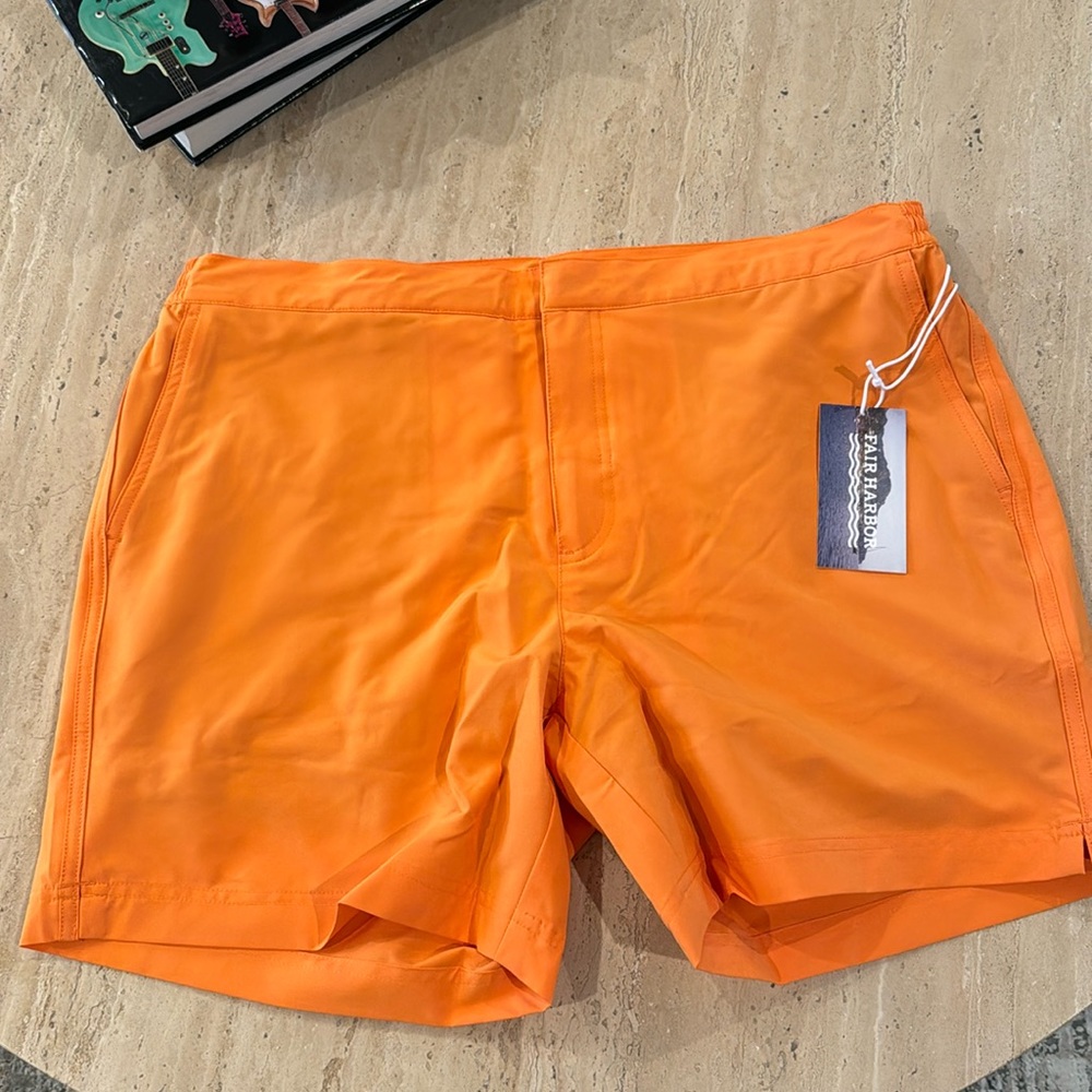 New Men’s FairHarbor swim shorts orange. Size 36.